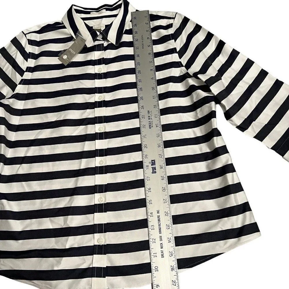 Chico’s Shirt WMNS XL Blue Horizontal-Stripe Beatrice Button Up Coastal Nautical